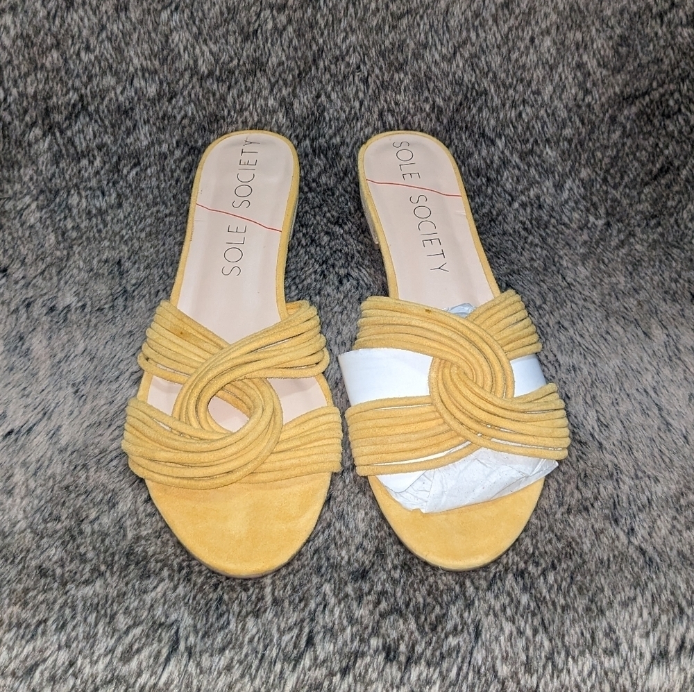 Sole Society Dahlia Suede Knotted Slide Sandal Spicy Mustard Women's 9.5 - Picture 3 of 8